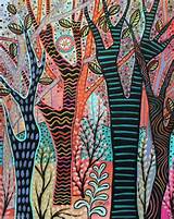 Pussy Willows lona pintura Ã¡rvores florestais 16 x 20 polegadas FOLK ART Karla...