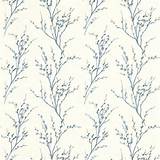 Pussy Willow fora branco/Seaspray azul papel de parede Floral 1