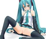 _sleeves eto hatsune_miku fone de ouvido long_hair gravata no_panties buceta...