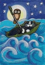 A coruja e o gatinho ponto de cruz por CrossStitchingDreams, Â£6,99