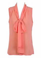Coral Pussy Bow blusa sem mangas | Blusa glamour | Arco de buceta...