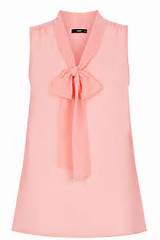 Venda casa buceta sem mangas de Chiffon arco blusa de alfaiataria